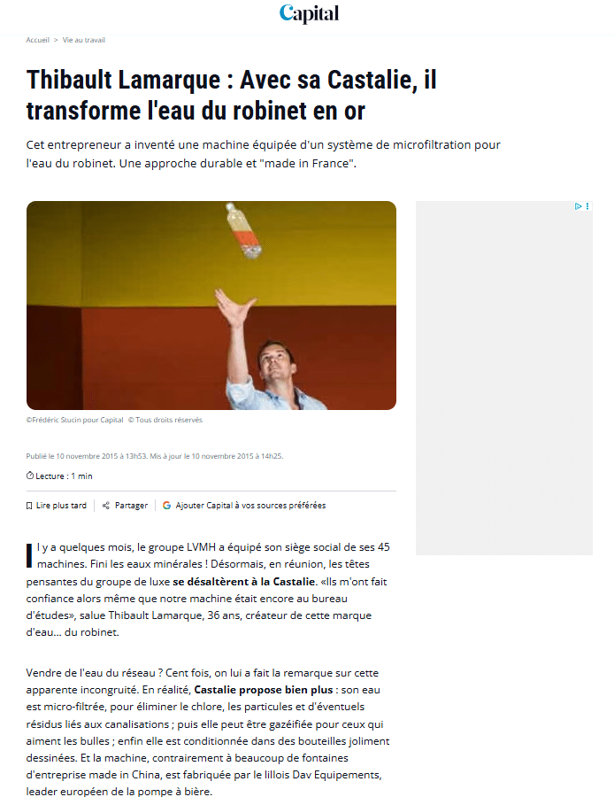 Thibault Lamarque : Avec sa Castalie, il transforme l’eau du robinet en or