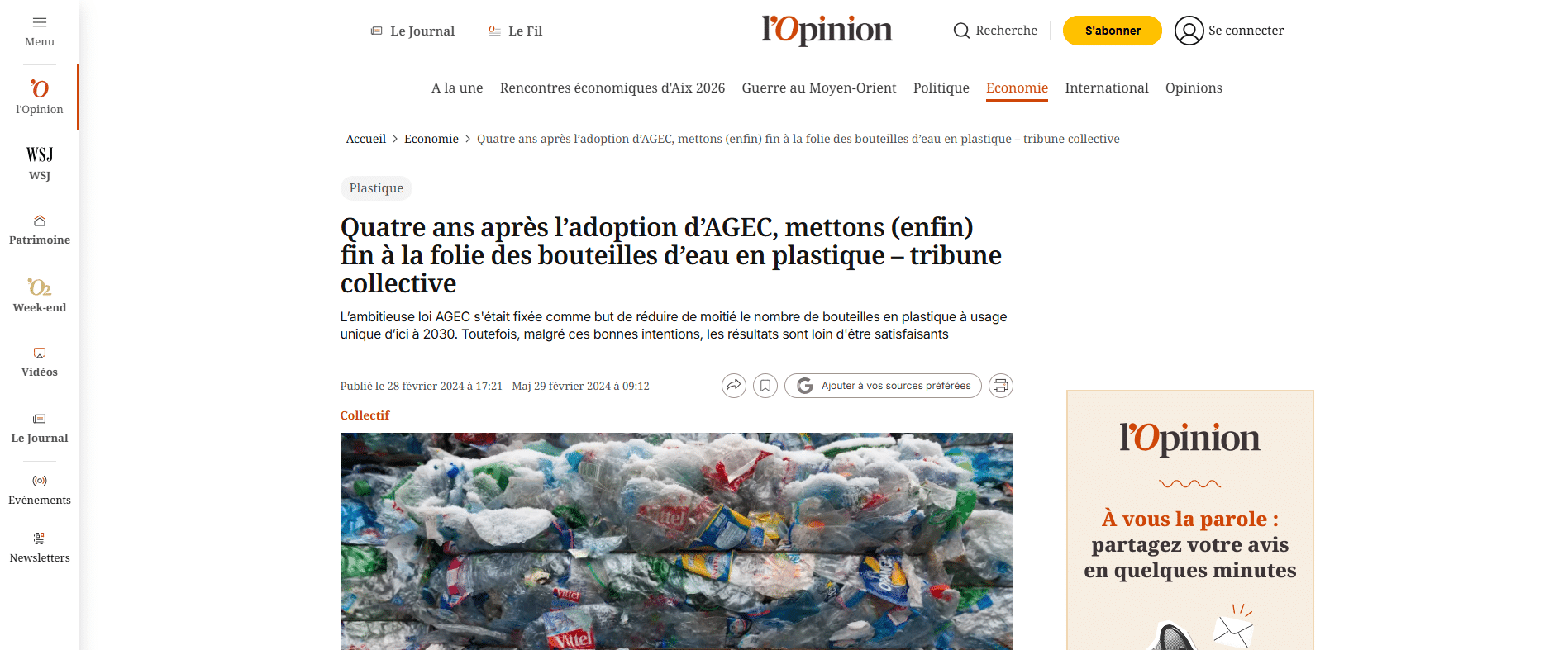 Quatre ans après l’adoption d’AGEC, mettons (enfin) fin à la folie des bouteilles d’eau en plastique