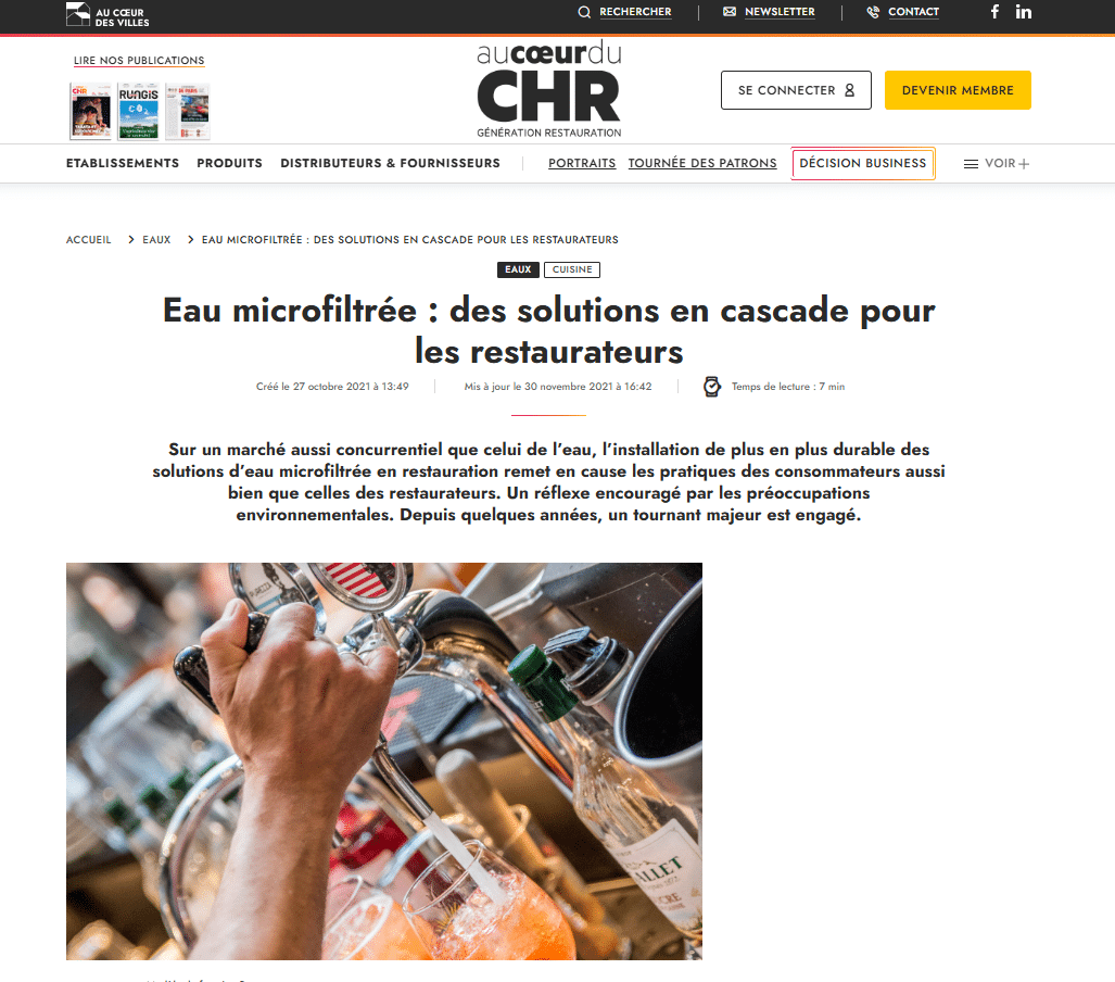 Mikrogefiltertes Wasser im Gastronomiebereich: ein boomender Markt, auf dem Castalie eine Vorreiterrolle Castalie