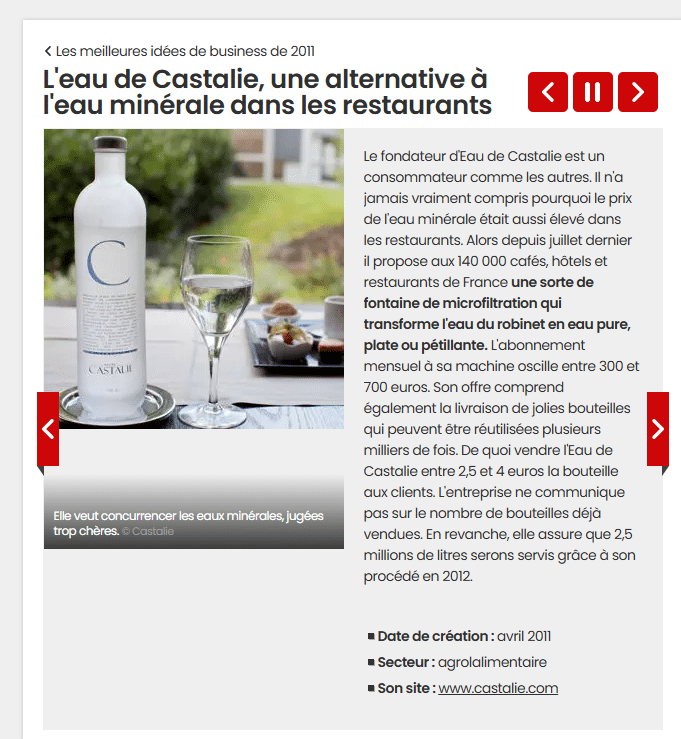 Castalie-water, een alternatief voor mineraalwater in restaurants